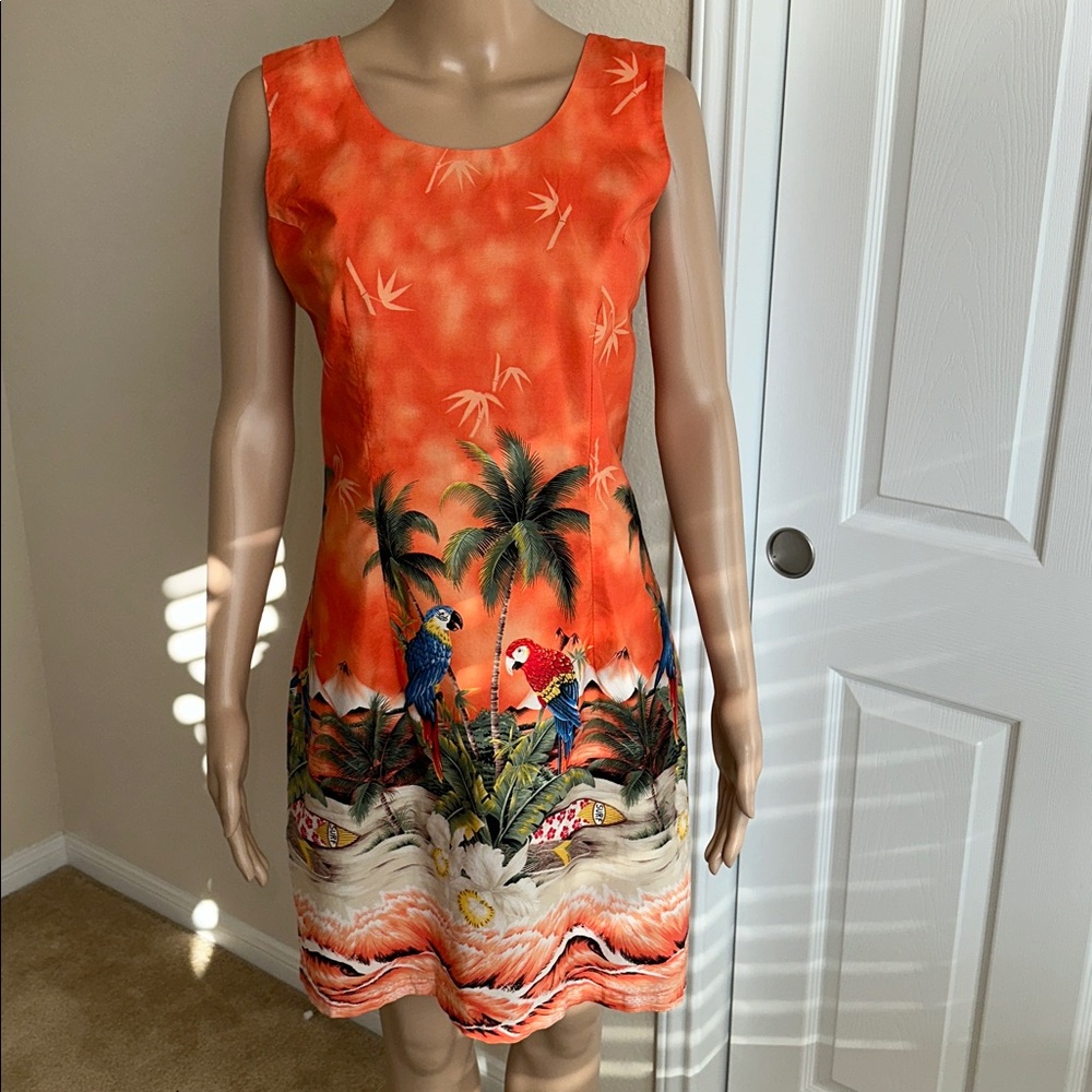100% Cotton Tropical  KY’S Orange Sleeveless Dress Size L.